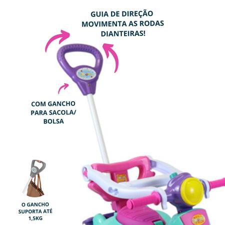 Imagem de Triciclo Infantil Carrinho Motoca Passeio com Empurrador Pedal Menina Menino Haste Removível c/ Porta Objetos Suporta até 25kg  - Maral Brinquedos