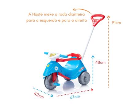 Triciclo Infantil com Empurrador Lelecita Azul - Calesita