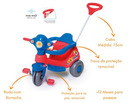 Triciclo Infantil com Empurrador Pedal 2 em 1 Passeio Criança Flex