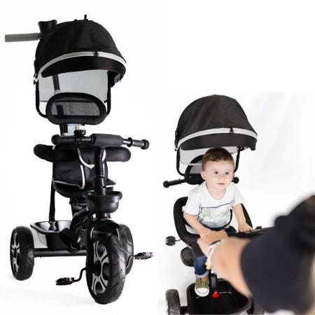 Triciclo Infantil com Capota Haste Empurrador com Pedal Motoca 2