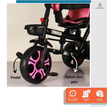 Motoca Triciclo Menina - Suporta Até 25kg - Certficado Inmetro - Com Apoio  Para Os Pés, Protetor, Haste De Empurrar e Pedal - Destacáveis Para Todas