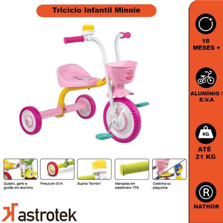 Triciclo Infantil Motoca Para Bebe Minnie Rosa Nathor em Promoção