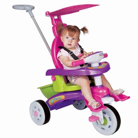 Triciclo Motoca Infantil Passeio com Empurrador Pedal Luz Som