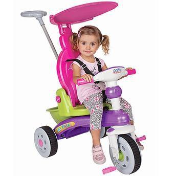 Triciclo Motoca Infantil Passeio Empurrador Pedal Som Rosa