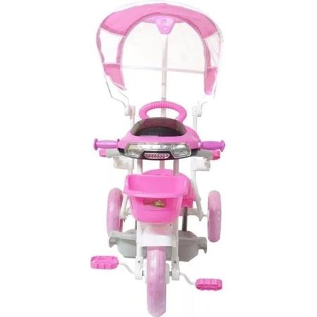 Imagem de Triciclo Infantil Empurrador Passeio Motoca Cobertura Rosa