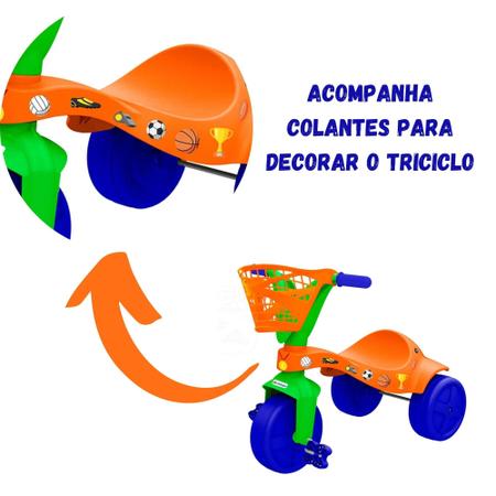 Imagem de Triciclo Infantil Esportes com Cestinha para Brinquedos e Colantes para Crianças a Partir de 2 Anos Xalingo -  07252