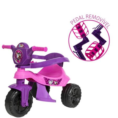 Triciclo Infantil Motoca Kemotoka Baby Dog Rosa Com Haste de Empurrar  Proteção Lateral Motoca Passeio e Pedal Indicado Para Crianças +12m Suporta  Até