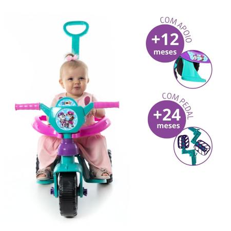 Triciclo Infantil Motoca Kemotoka Baby Dog Vermelho Com Haste de Empurrar  Proteção Lateral Motoca Passeio e Pedal Indicado Para Crianças +12m Suporta