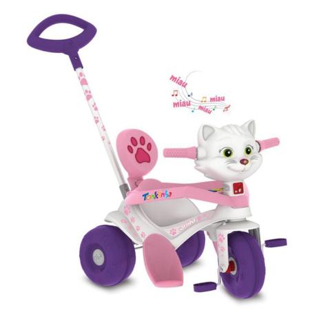 Triciclo infantil meninas tonkinha gatinha com som luz 2 em 1 pedal e haste  empurrador - BANDEIRANTE - Velotrol e Triciclo a Pedal - Magazine Luiza