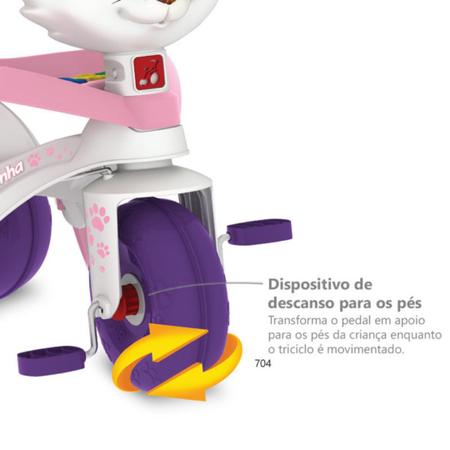 Triciclo infantil meninas tonkinha gatinha com som luz 2 em 1 pedal e haste  empurrador - BANDEIRANTE - Velotrol e Triciclo a Pedal - Magazine Luiza