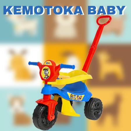 Imagem de Triciclo Infantil Menino Velotrol Com Haste De Empurrar Motoca Proteção Lateral Com Pedal Suporta Até 25kg Kendy Brinquedos