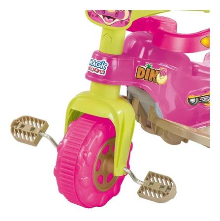 Triciclo Motoca Bebê Tico Tico Dino Rosa Aro Protetor Magic Toys