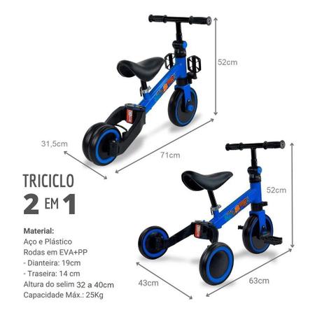 Triciclo Infantil 2 Em 1 Bicicleta De Equilíbrio Até 25kg