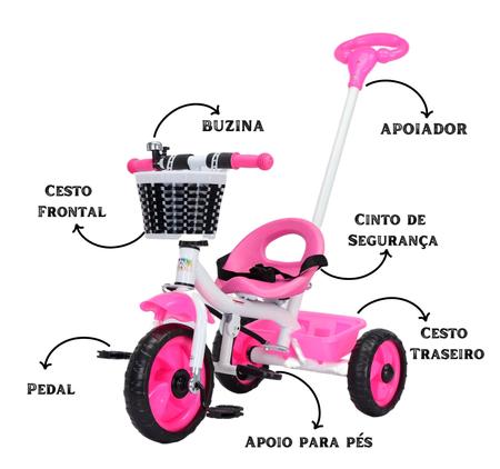 Triciclo Infantil com Empurrador Pedal 2 em 1 Passeio Criança Flex