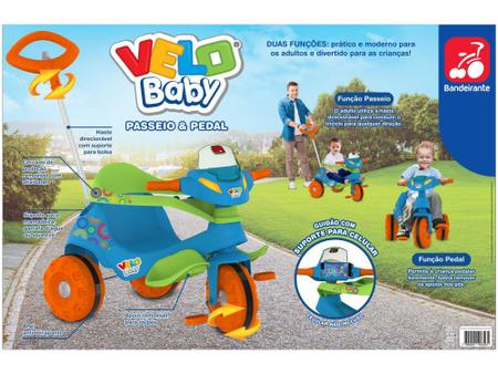 Triciclo Infantil Bandeirante Velobaby de Pedal com Empurrador