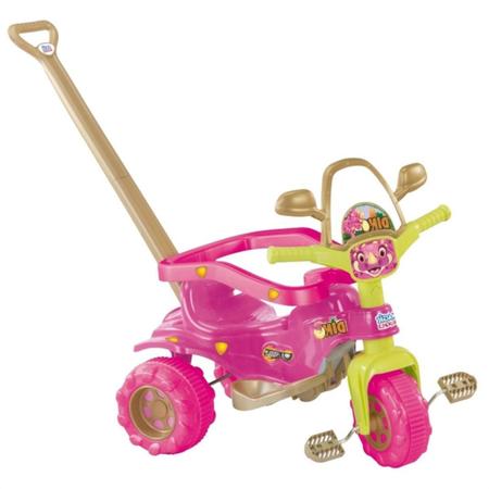 Triciclo Motoca Infantil Tico Tico Pets Rosa com Haste Removível