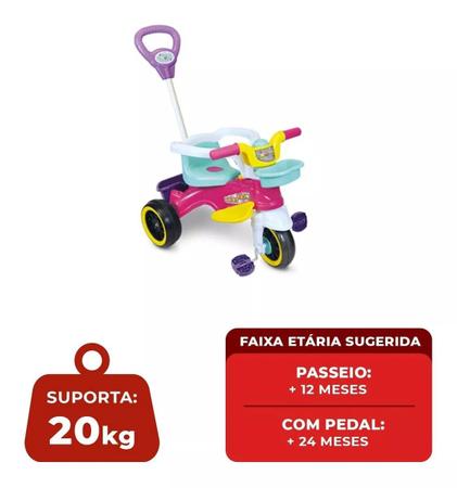 Carrinho Infantil Passeio e Pedal Triciclo 2 em 1 - Play Trike - Maral -  Rosa