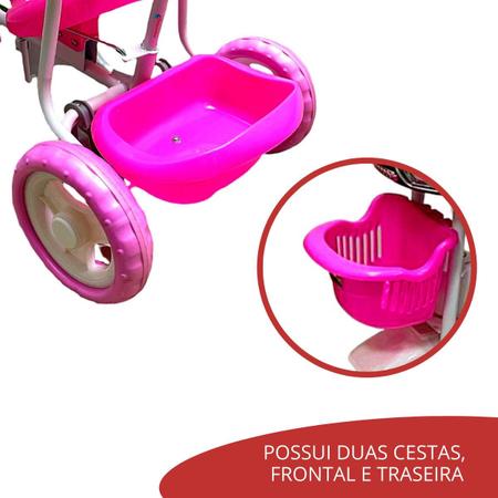 Imagem de Triciclo Infantil Rosa 2 em 1 com Cobertura e Empurrador Som e Luzes