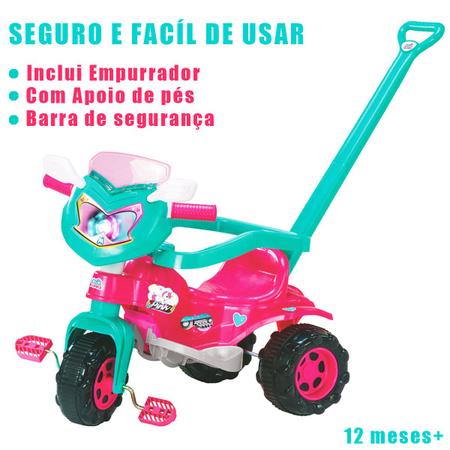 Triciclo Infantil Com Haste de Empurrar Motoca Bebe Tico Tico Menino Magic  Toys Suporta até 24kg