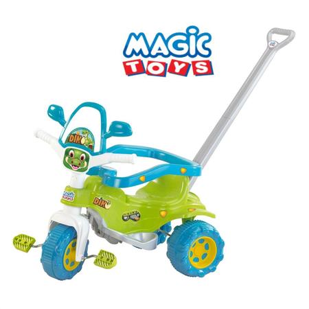 Imagem de Triciclo Infantil Tico Tico Motoca Dino Verde Com Haste Removível Acessórios E Adesivo