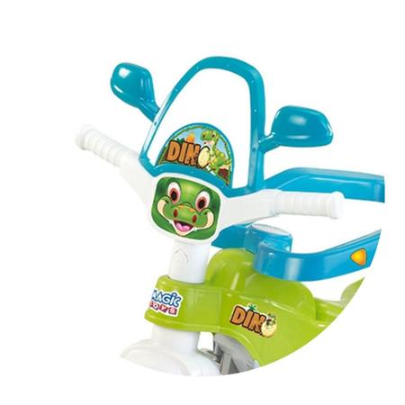 Imagem de Triciclo Infantil Tico Tico Motoca Dino Verde Com Haste Removível Acessórios E Adesivo