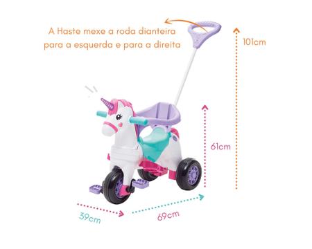 Imagem de Triciclo infantil unicórnio c/ empurrador e protetor 1-3 anos fantasy calesita