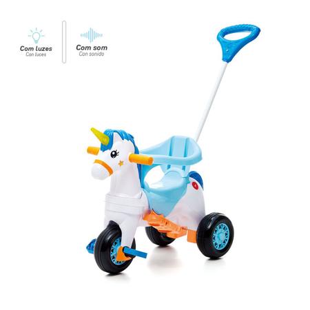 Imagem de Triciclo infantil unicórnio c/ empurrador e protetor 1-3 anos fantasy calesita