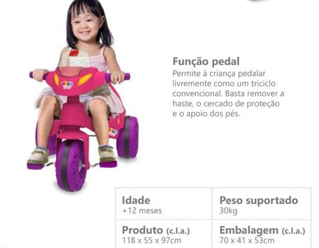 Triciclo Infantil com Empurrador Bandeirante Velobaby Rosa 207