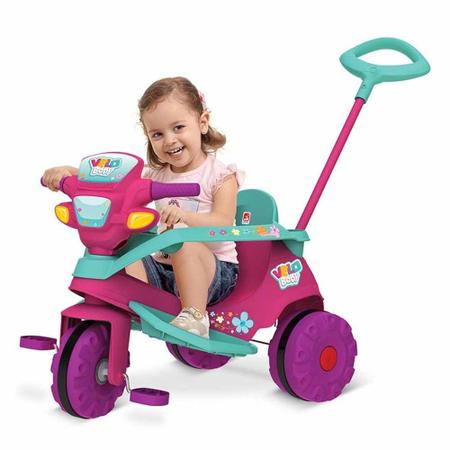 Triciclo Infantil Bandeirante - Velobaby - Passeio e Pedal - Rosa