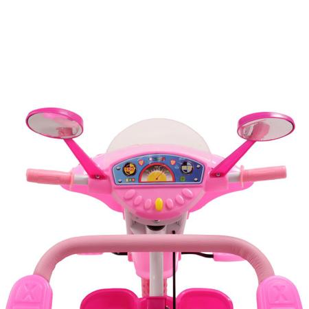 Triciclo Motinha Infantil C/ Capota Rosa Passeio E Pedal Bel