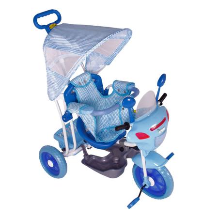 Triciclo Motinha Infantil com Capota Azul Passeio e Pedal Bel