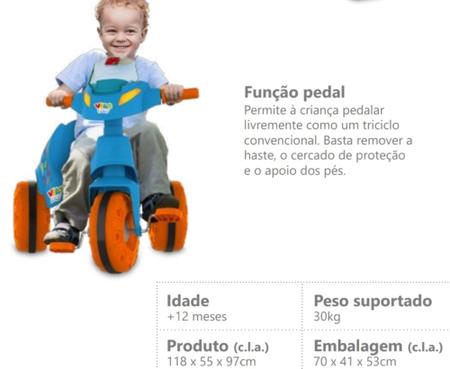 Imagem de Triciclo Motoca Bandeirante Velobaby G2 Passeio e Pedal Motoca Azul Menino