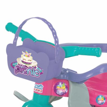 Triciclo Motoca Bebê Tico Tico Dino Rosa Aro Protetor Magic Toys