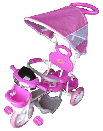 Imagem de Triciclo Motoca Infantil Passeio com Empurrador Pedal Luz Som Capota Importway BW003 Rosa