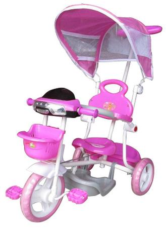 Triciclo Motinha Infantil C/ Capota Rosa Passeio E Pedal Bel