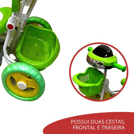 Triciclo Motoca Infantil Passeio Empurrador Pedal Som Verde