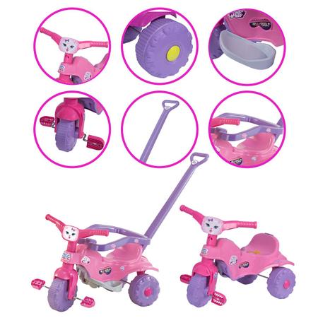 Triciclo Motoca Infantil Tico Tico Pets Rosa com Haste Removível