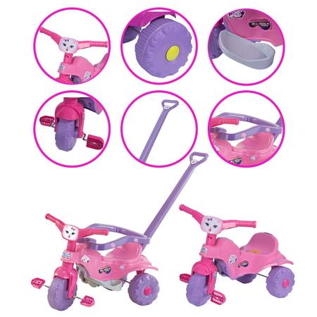 Triciclo Velotrol Motoca Infantil Empurrador Velocípede Bebê Cor Rosa