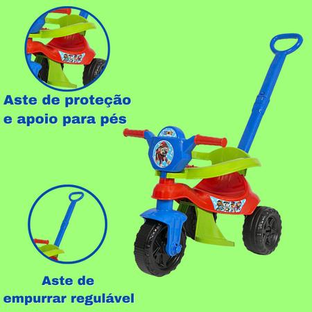 Triciclo Infantil Motoca Kemotoka Baby Dog Rosa Com Haste de Empurrar  Proteção Lateral Motoca Passeio e Pedal Indicado Para Crianças +12m Suporta  Até