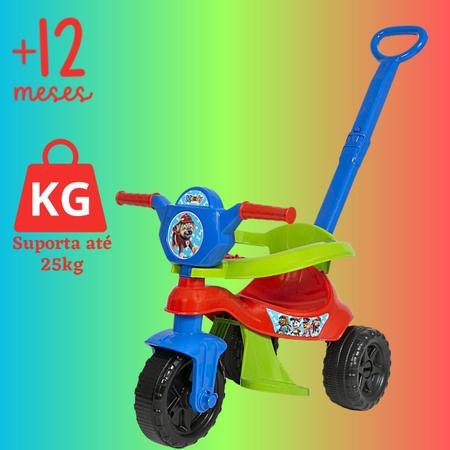 Triciclo Infantil Motoca Kemotoka Baby Dog Vermelho Com Haste de Empurrar  Proteção Lateral Motoca Passeio e Pedal Indicado Para Crianças +12m Suporta