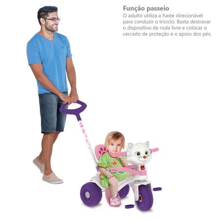 Triciclo infantil meninas tonkinha gatinha com som luz 2 em 1 pedal e haste  empurrador - BANDEIRANTE - Velotrol e Triciclo a Pedal - Magazine Luiza