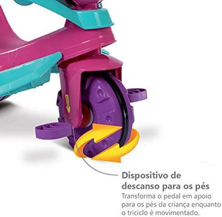 Triciclo Infantil Bandeirante Velobaby Passeio e Pedal Rosa
