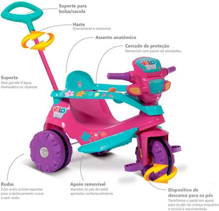 Imagem de Triciclo Velobaby Passeio & Pedal Rosa- Bandeirante