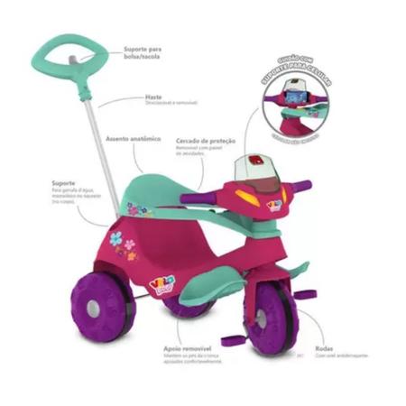 Triciclo Mototico Passeio Pedal Rosa 693 Velotrol Infantil Motoca Totoca  Tico Ticocom Haste Empurrador Criança Menina