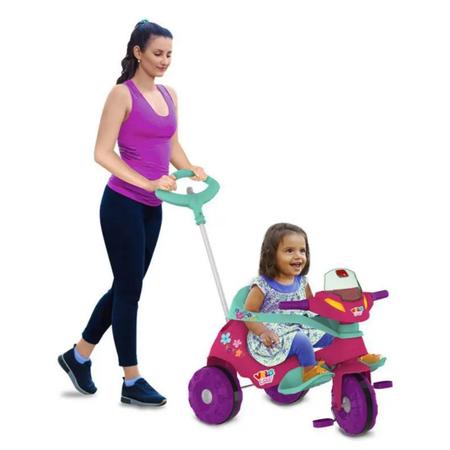 Triciclo Mototico Passeio Pedal Rosa 693 Velotrol Infantil Motoca Totoca  Tico Ticocom Haste Empurrador Criança Menina