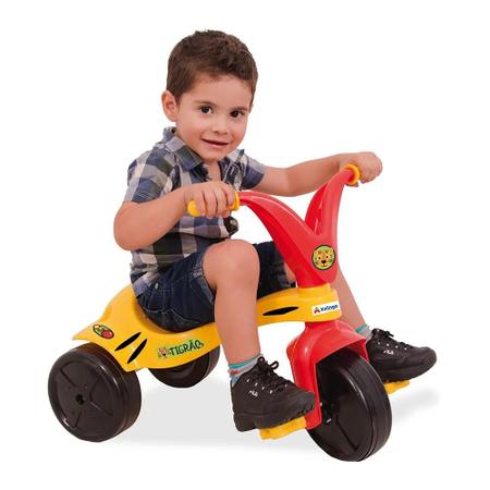 Imagem de Triciclo Velotrol Motoca com Pedal Infantil Vermelho e Amarelo Tigrão até 23kg Xalingo 