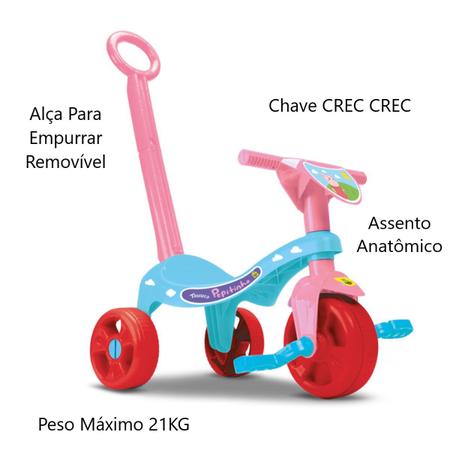 Imagem de Triciclo Velotrol Tchuco Pepitinha Azul Com Haste Samba Toys