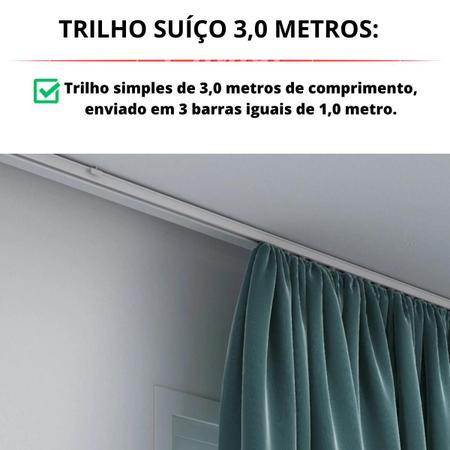 Imagem de Trilho Alumínio Suíço Max Duplo Cortina Branco Deslizante 3m