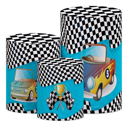 Trio Capas Cilindros P M G Carros Tecido Helanca Sublimado - Decoraset Imagem de Trio Capas Cilindros P M G Carros Tecido Helanca Sublimado