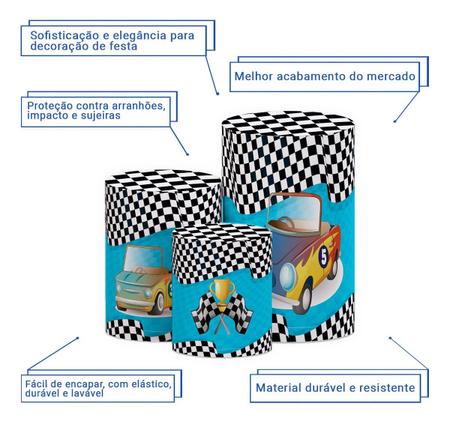 Trio Capas Cilindros P M G Carros Tecido Helanca Sublimado - Decoraset Imagem de Trio Capas Cilindros P M G Carros Tecido Helanca Sublimado